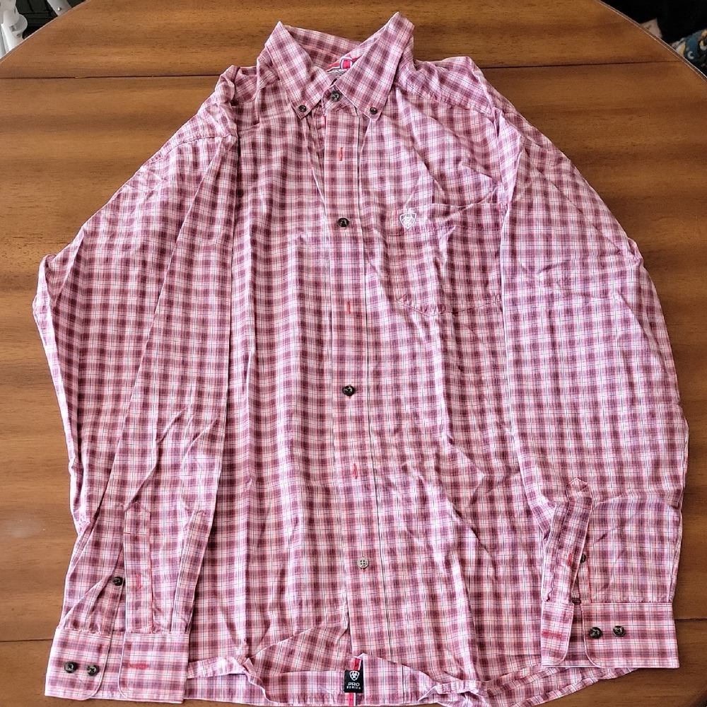 Ariat Men's Pink Plaid Button Down Shirt